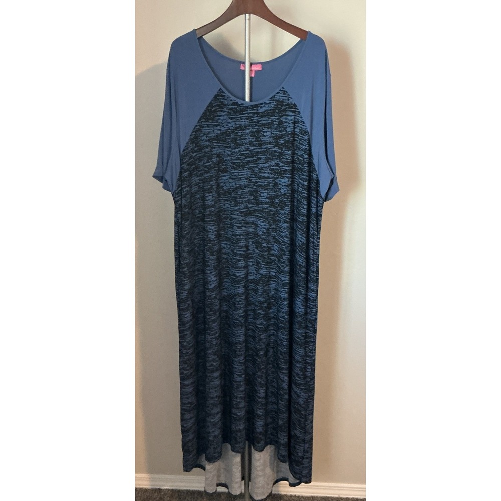 Woman Within‎ Plus Size Jersey Tee Maxi Black Blue Dress 3X